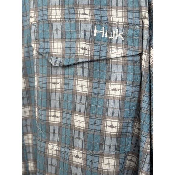 HUK Tide Point Woven Fishing Shirt Men’s XL Vented Blue Plaid Performance - Picture 5 of 15